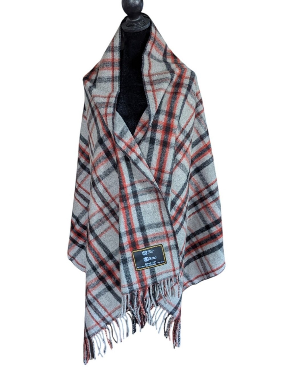 Oversized CFL Merino Wool Scarf Shawl Patrick King Tartan Gray